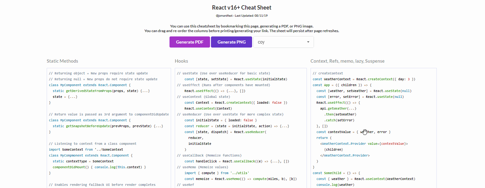 react v16 cheat sheet